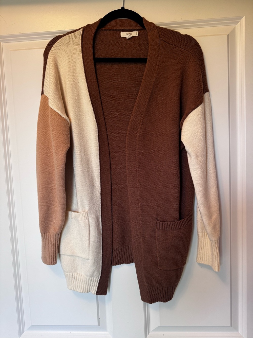 mine Brown, Cream & Tan Colorblock Open Cardigan
